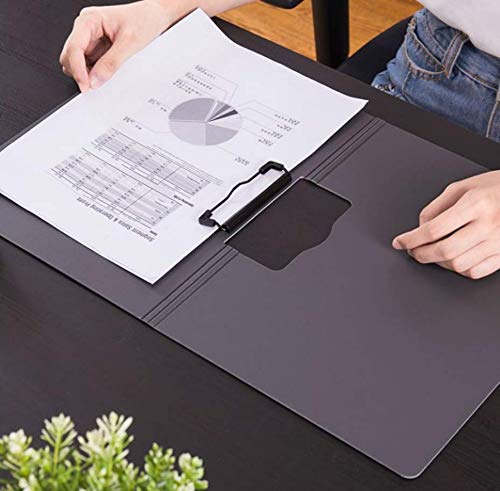Kemaily File Cover Folder Clipboard  Profile Clip File Folder  360 Degree Flip Writing Pad  PP File Clipboard for A4 and Letter Size Business  Office  School Papers - Vertical  Black - Image 3